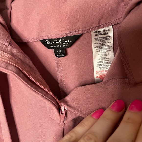 Pink paperbag pants Miss Selfridge tie belt Sz 4 pleated good condition dusty - Picture 2 of 6